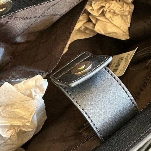 MICHAEL KORS Hamilton Medium Satchel Leather Bag Black gold +wallet set NWT - Picture 11 of 15